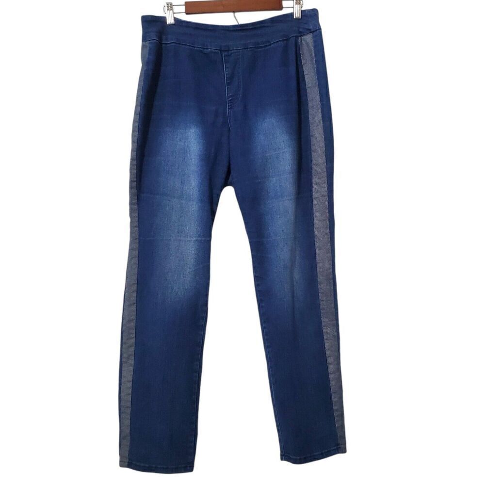 Ashro Back Zip Jeans Size 12 Side Stripe Accent Stretchy Denim Womens